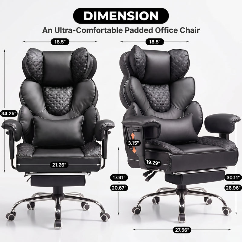 Big & Tall Office Chair with Footrest – Reclining Ergonomic Executive Chair, Wide Memory-Foam Seat, Adjustable Height - 4