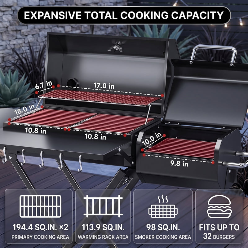 Portable Charcoal Grill with Smoking Function, Foldable Suitcase Design with Wheels, Multi-Tier Storage Rack & Waterproof Cover for Outdoor BBQ Parties - 4