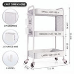 3-Tier Metal Rolling Cart – Foldable or Fixed Pegboard Styles - 4