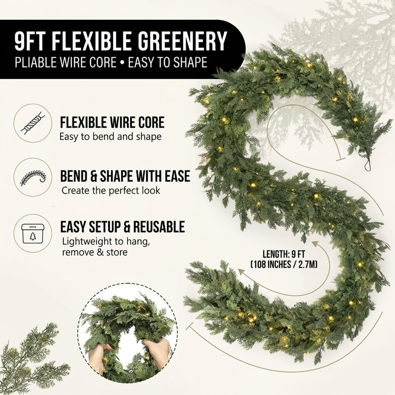 CHRISTMAS GARLAND WITH LIGHTS – PRE-LIT HOLIDAY GREENERY - 4