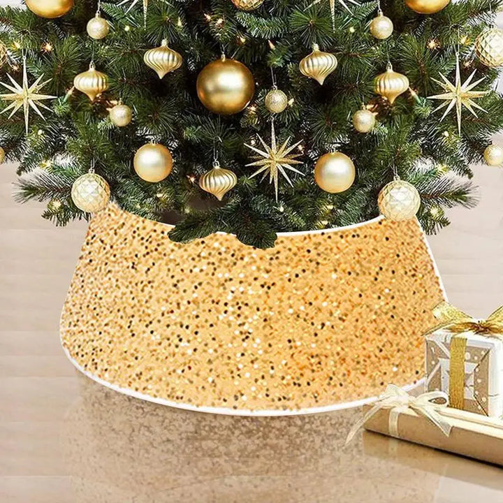 Christmas Tree Stand Cover 22Inch Round Tree Floor Mat Shimmer Tree Cover Mat Sequin Glitter Tree Skirts Vintage Tree Cover