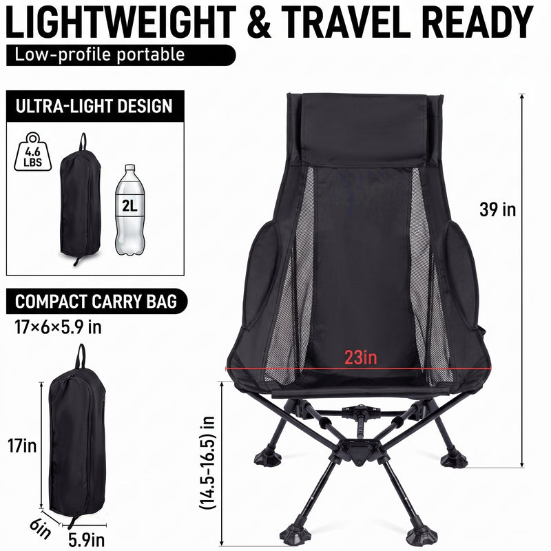 Ultra-Compact High Back Folding Camping Chair – Lightweight & Portable - 4