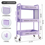 3-Tier Metal Rolling Cart – Foldable or Fixed Pegboard Styles - 4