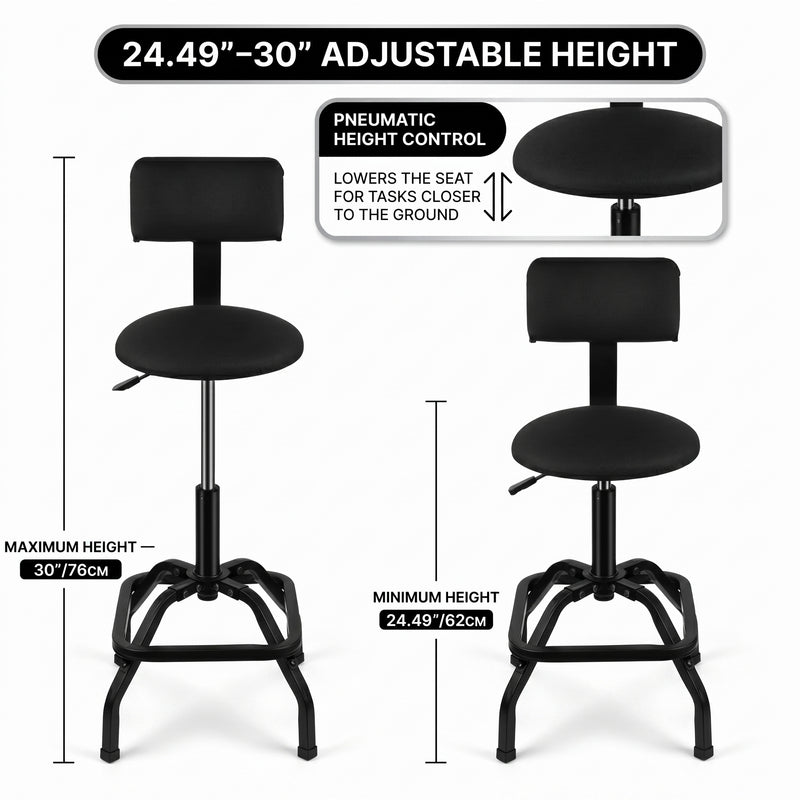 Rolling Mechanic Chair with Backrest and Footrest – Heavy Duty Shop Stool with Wheels, Adjustable Height Swivel Garage Chair - 4