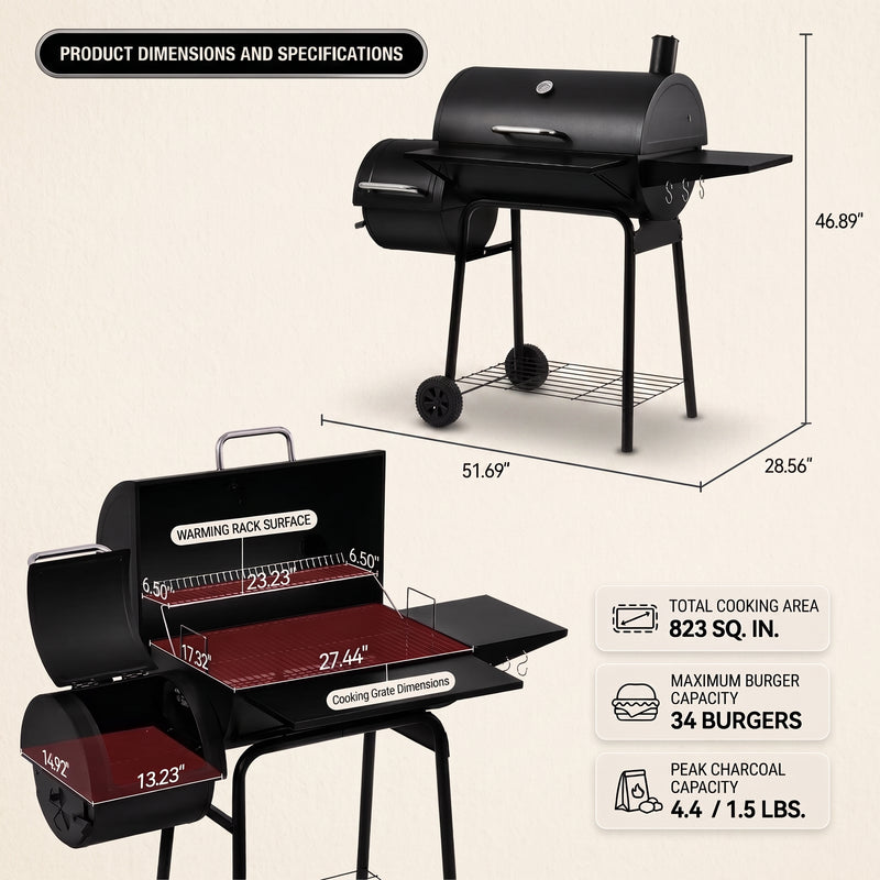 Portable Charcoal Grill with Smoking Function, Foldable Suitcase Design with Wheels, Multi-Tier Storage Rack & Waterproof Cover for Outdoor BBQ Parties - 4