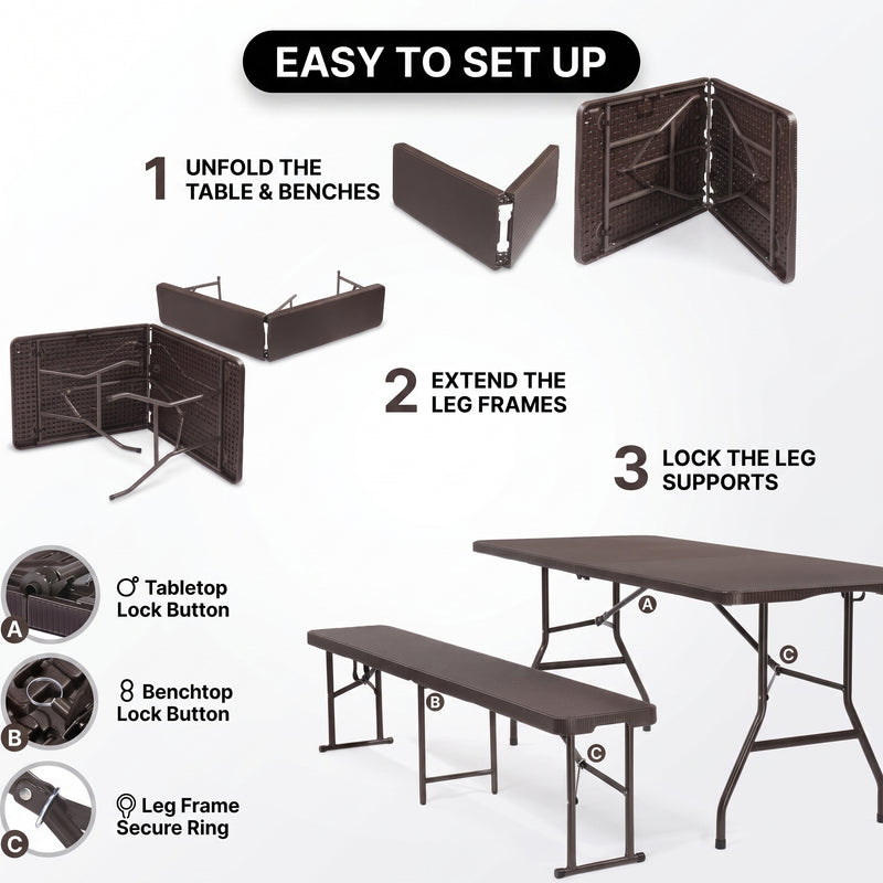 6 FT Folding Picnic Table with Benches - 4