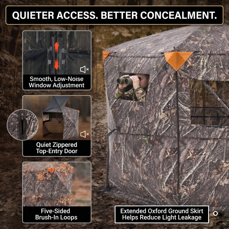 Silent Pop Up Hunting Blind with 270° See Through View – Waterproof Camo Ground Blind Tent for Turkey and Deer Hunting, 1-7 Person Capacity - 4