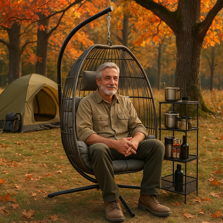 Folding Hanging Egg Chair Gray - Outdoor Wicker Swing with Steel Stand, Comfort Cushion & Space-Saving Design