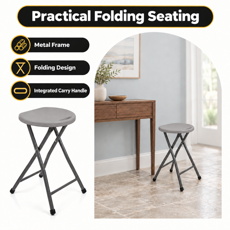 Folding Stool with Metal Frame – Indoor & Outdoor Seating - 4