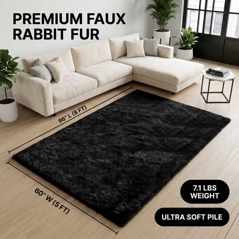 Faux Rabbit Fur Shaggy Rug – Ultra Soft Fluffy Machine Washable Area Rug for Bedroom, Living Room & Teen Room - 4