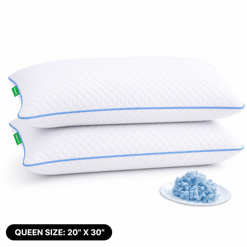 Gel Memory Foam Pillows, Set of 2 – Firm Quilted & Dual-Sided Cooling - 4