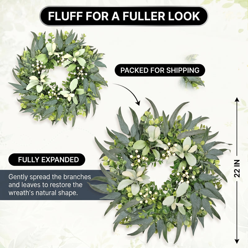 EUCALYPTUS WREATH FOR FRONT DOOR – FARMHOUSE GREENERY DÉCOR - 4