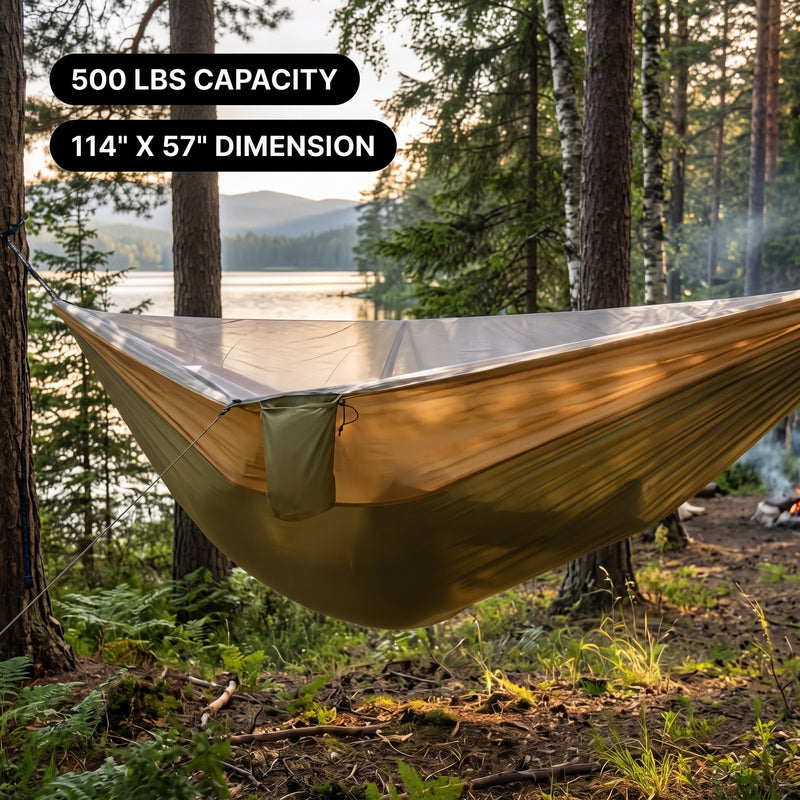 DOUBLE CAMPING HAMMOCK WITH REVERSIBLE BUG NET – 2 PERSON, 660 LB - 4