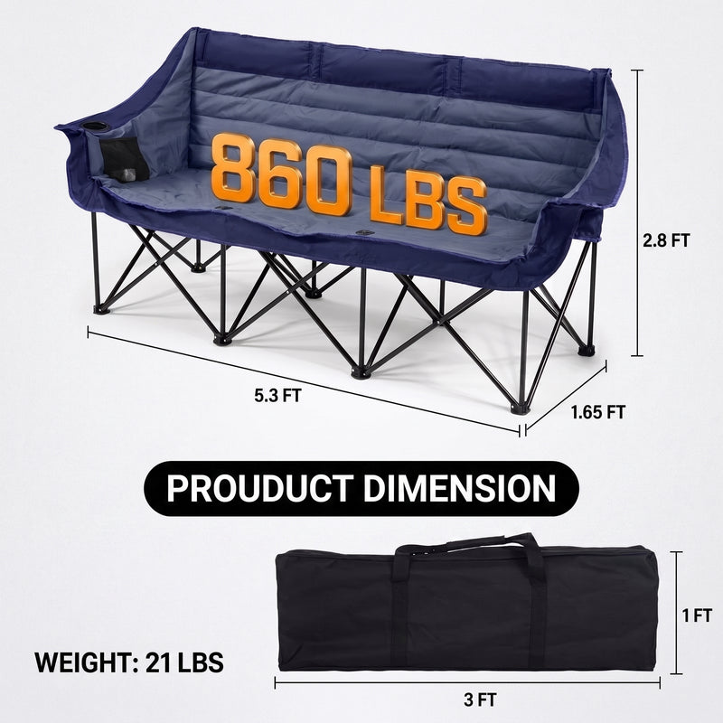 Oversized Padded 3-Person Folding Camping Loveseat Chair – Heavy Duty Outdoor Seating - 4