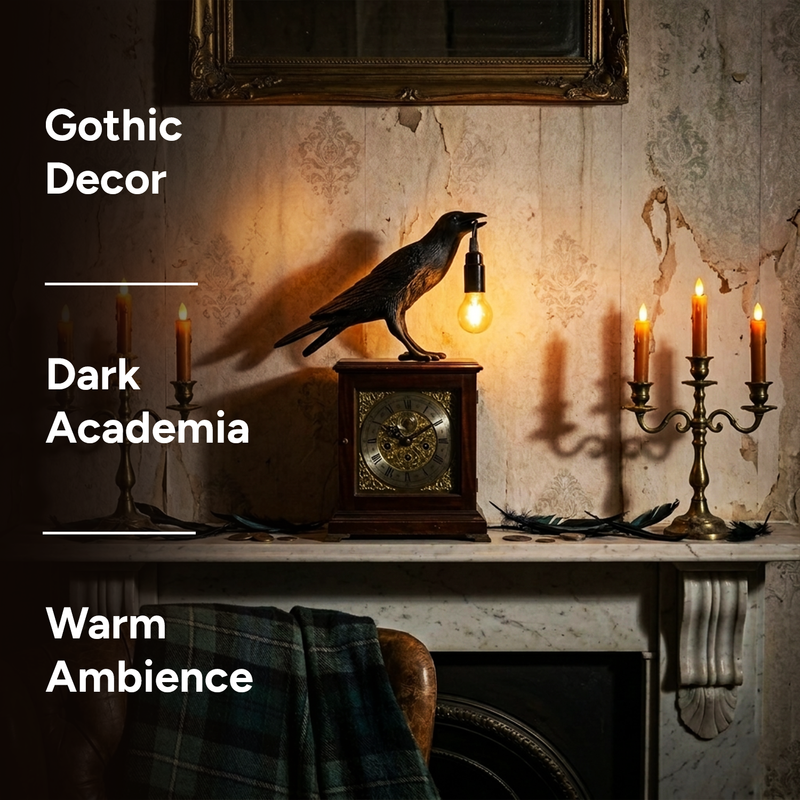 Gothic Raven Lamp – Dark Academia Table Light - 4
