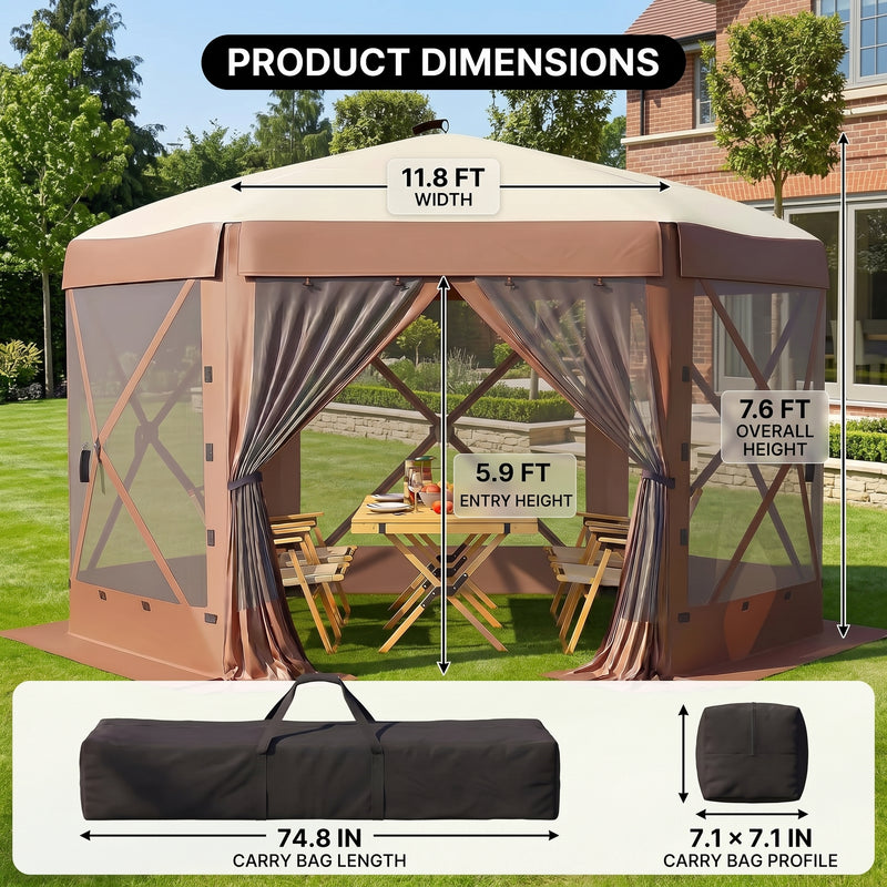Vevor 12x12 Pop-Up Screen Tent Gazebo – 6-Sided Mesh Shelter with Carry Bag (8–10 People) - 4