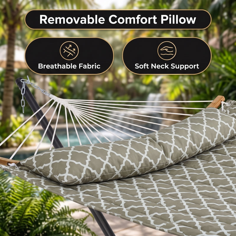2-Person Outdoor & Indoor Hammock with Adjustable Height, Pillow & Stand – Portable, Sturdy, Colorful - 4