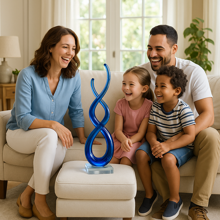 Premium 20" Clear and Blue Murano Glass Modern Abstract Tabletop Sculpture - Contemporary Artisan-Crafted Decorative Accent
