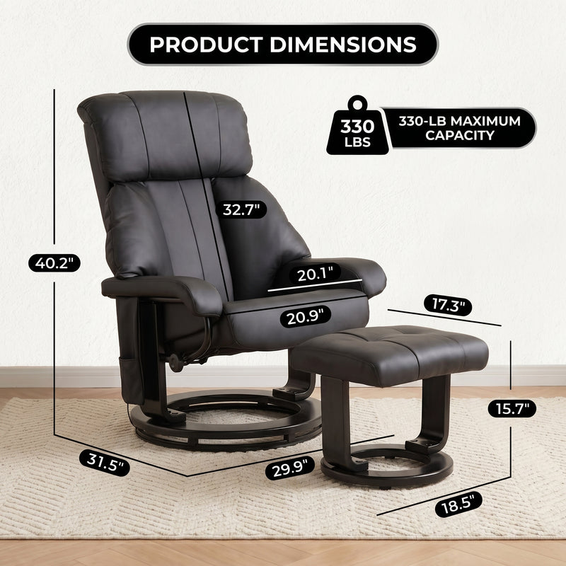 Manual Swivel Recliner with Ottoman, Massage & Heat - 4