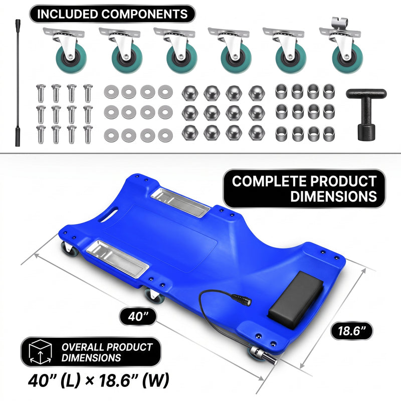 Low Profile Rolling Garage Creeper - Mechanic Creeper with Padded Headrest & Tool Trays, Under Car Roller for Automotive Repair, Rolling Car Creeper - 4