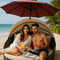 Premium 106" Red Solar-Powered Market Patio Umbrella with LED Lights and Concrete Base
