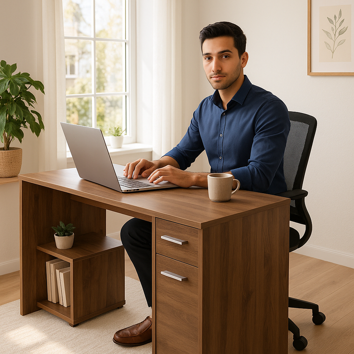 Executive Pro 46" Brown Wood L-Shape Computer Desk – Corner Command Center