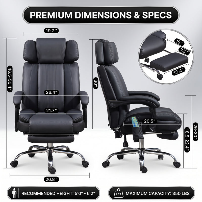 Executive Office Chair with Heat and Massage – High Back Reclining PU Leather Desk Chair with Footrest - 4