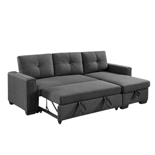 92" Dark Gray Polyester Blend Convertible Futon Sleeper Sofa With Black Legs