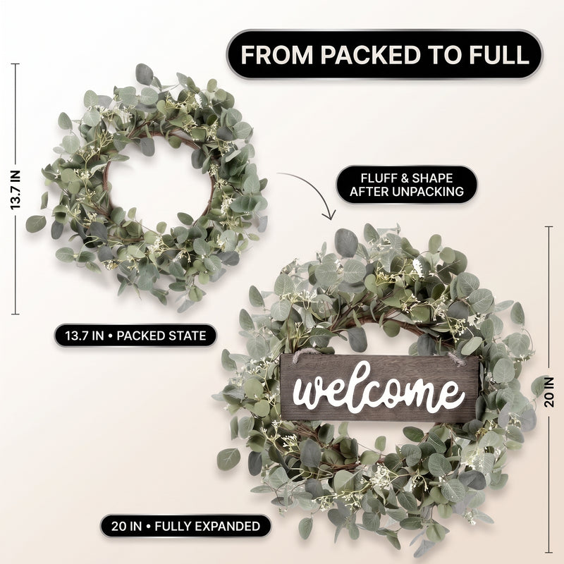 EUCALYPTUS WREATH FOR FRONT DOOR – FARMHOUSE GREENERY DÉCOR - 4
