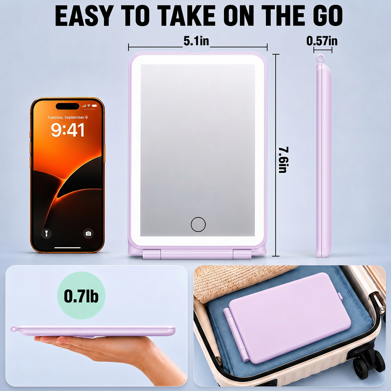 Portable LED Makeup Mirror – Rechargeable, Adjustable Brightness, Compact & Travel-Friendly - 4