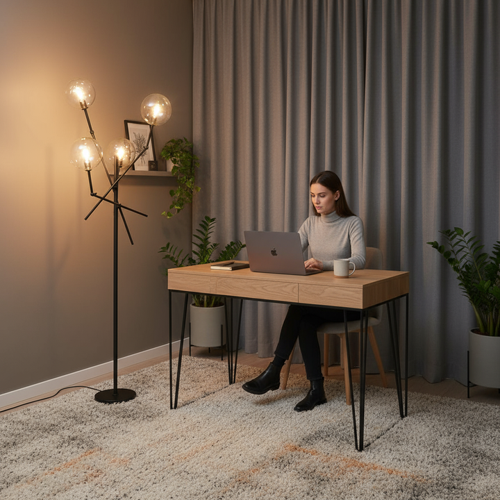 84" Black LED Floor Lamp With White