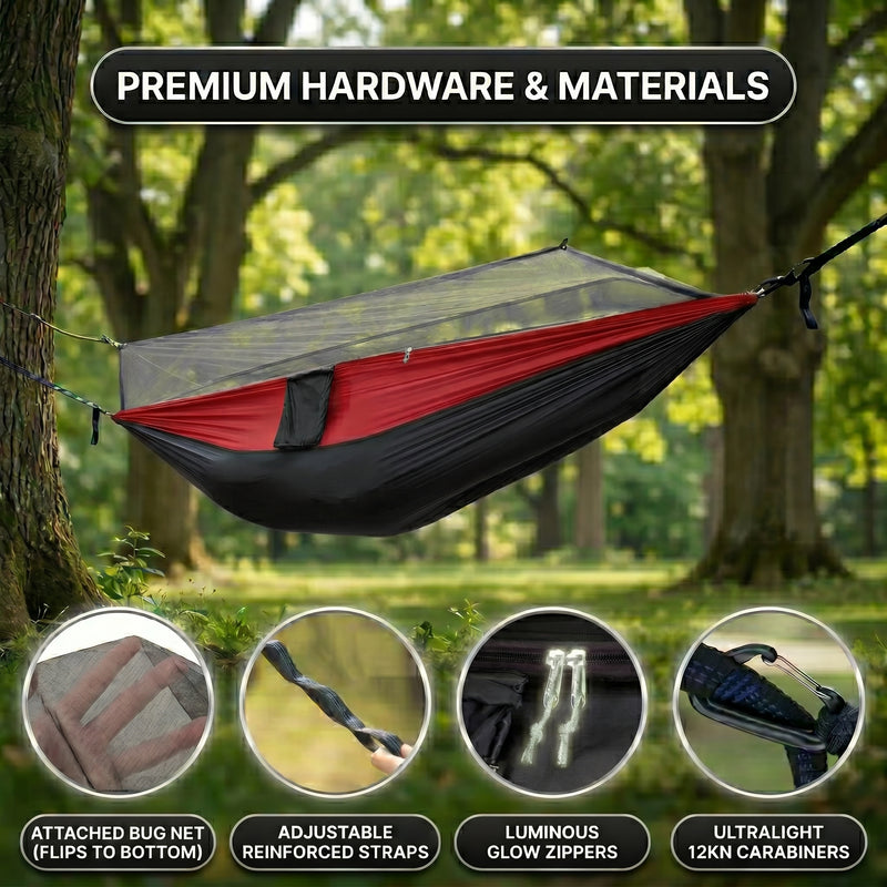 Over 600lbs Hammock, 1-2 person, Nylon with Mosquito Net - 4
