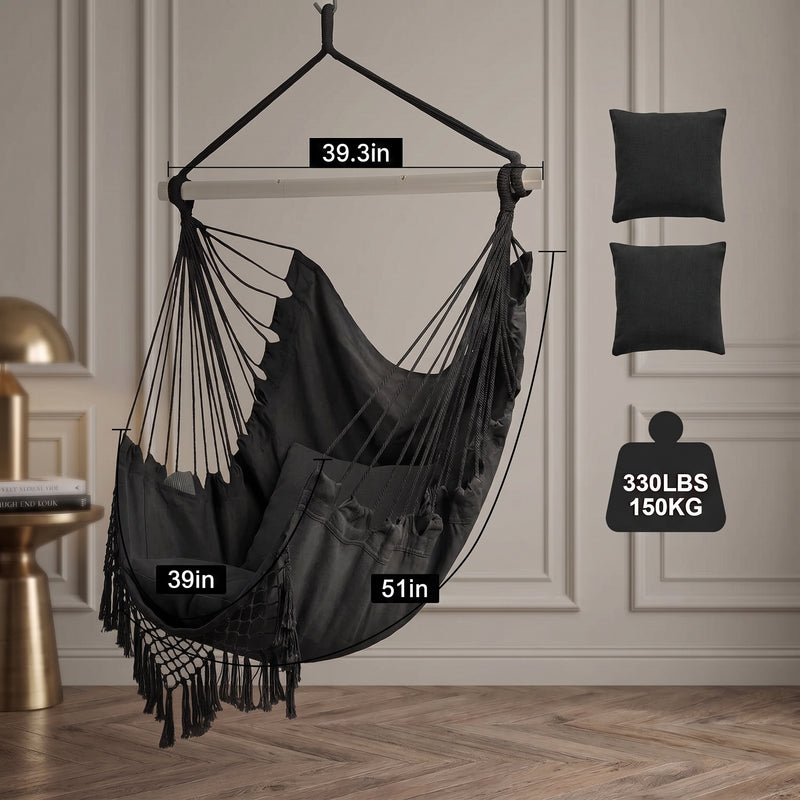 Boho Macramé Fringe Double Hammock Swing – Ultimate Comfort & Style - 4