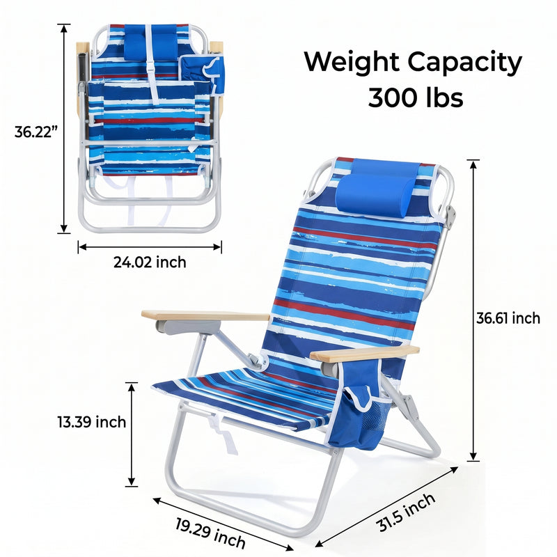 17" Big & Tall Oversized Beach Chairs 2-Pack – Heavy Duty Folding Outdoor Seating - 4