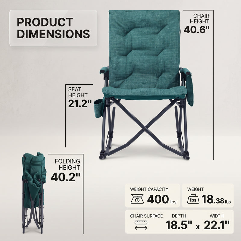 Oversized Folding Rocking Camping Chair with Padded Comfort & Portable Design - 4