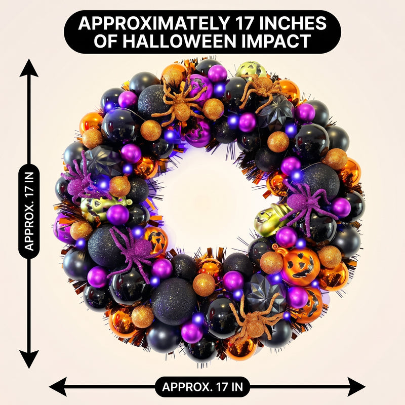 HALLOWEEN WREATH WITH LIGHTS FOR FRONT DOOR – PRE-LIT PUMPKIN, WITCH & GOTHIC PORCH DÉCOR - 4
