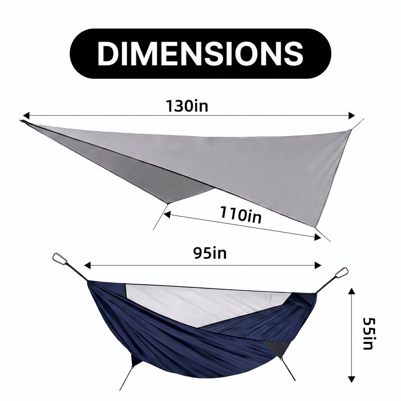 2-Person Camping Hammock with Mosquito Net & Rain Fly – Portable Outdoor Hammock Set (500lbs Capacity) - 4