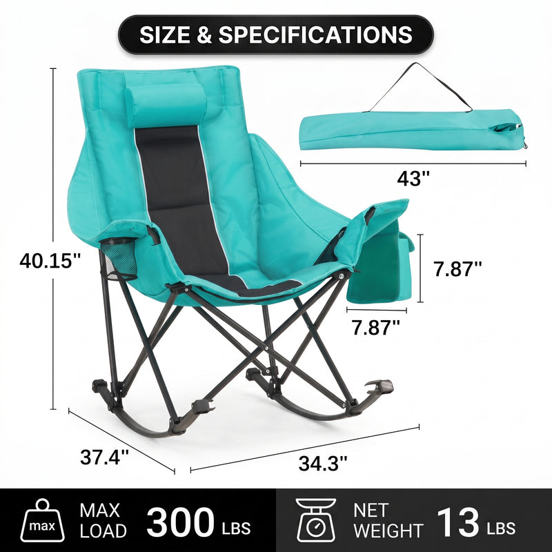 Oversized Folding Rocking Camping Chair with Padded Headrest - 4