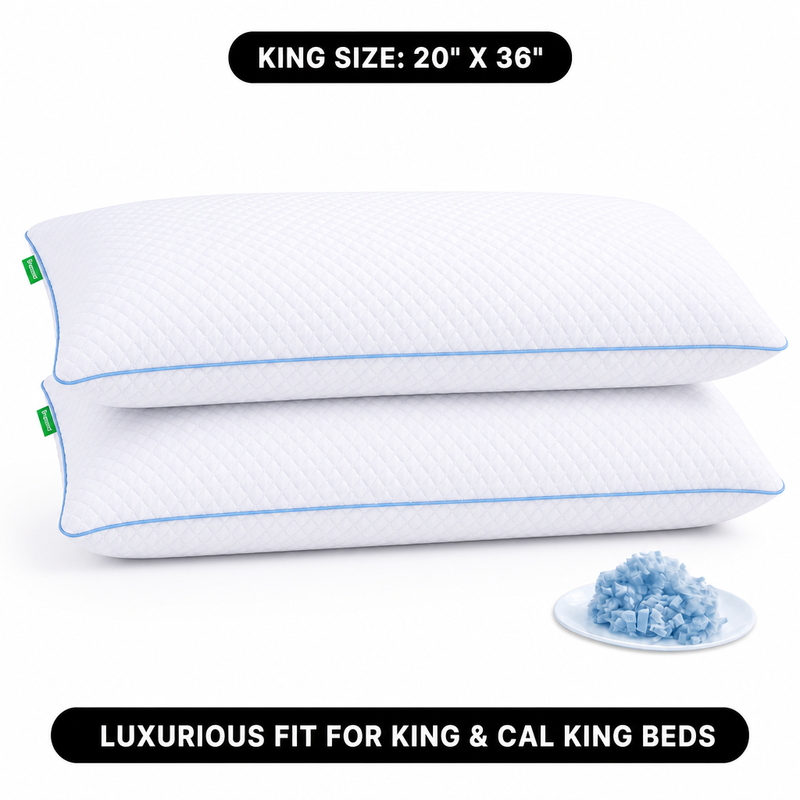 Gel Memory Foam Pillows, Set of 2 – Firm Quilted & Dual-Sided Cooling - 4