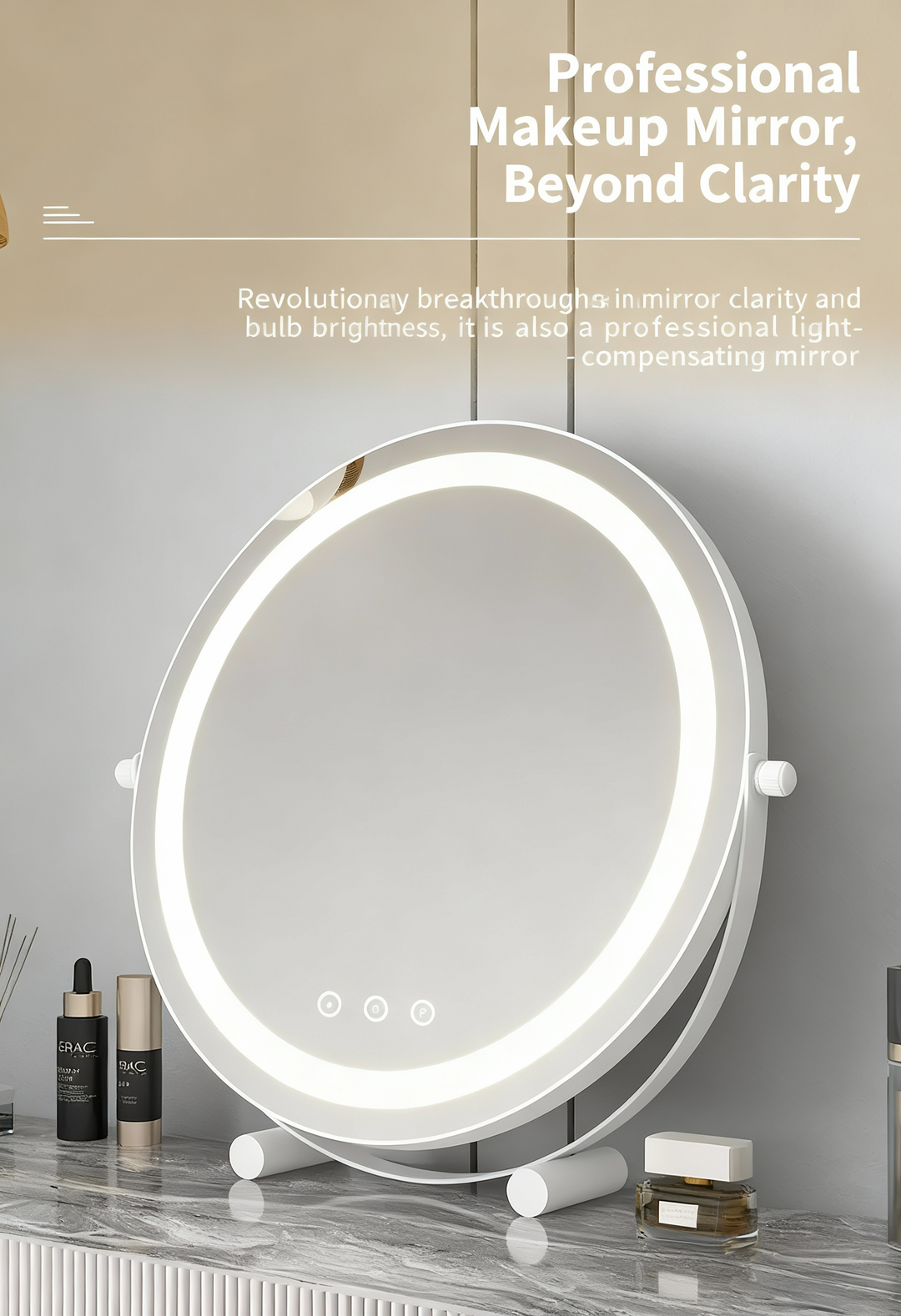 Metal Desktop Makeup Mirror  3-Level LED Lighted Vanity Mirror  Adjustable Rotating Makeup Mirror for Clear Imaging
