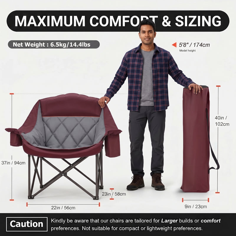 Oversized Camping Chairs 2 Pack – Extra-Large Folding Outdoor Chairs, Padded - 4
