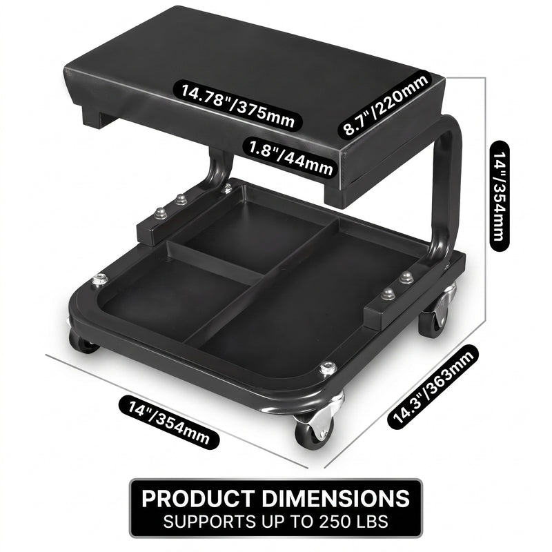 Rolling Mechanic Stool with Tool Tray - Creeper Seat with Wheels for Garage & Shop, Rolling Work Stool with Wheels for Mechanics, Auto Repair Workshop - 4