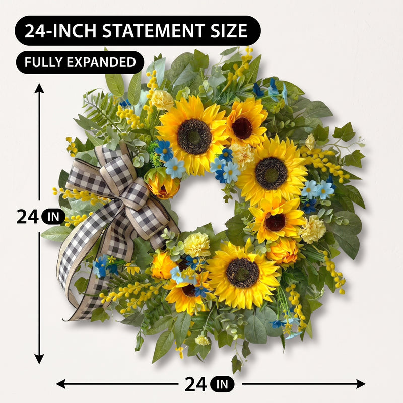 SUNFLOWER WREATH FOR FRONT DOOR – SUMMER FLORAL PORCH DÉCOR - 4