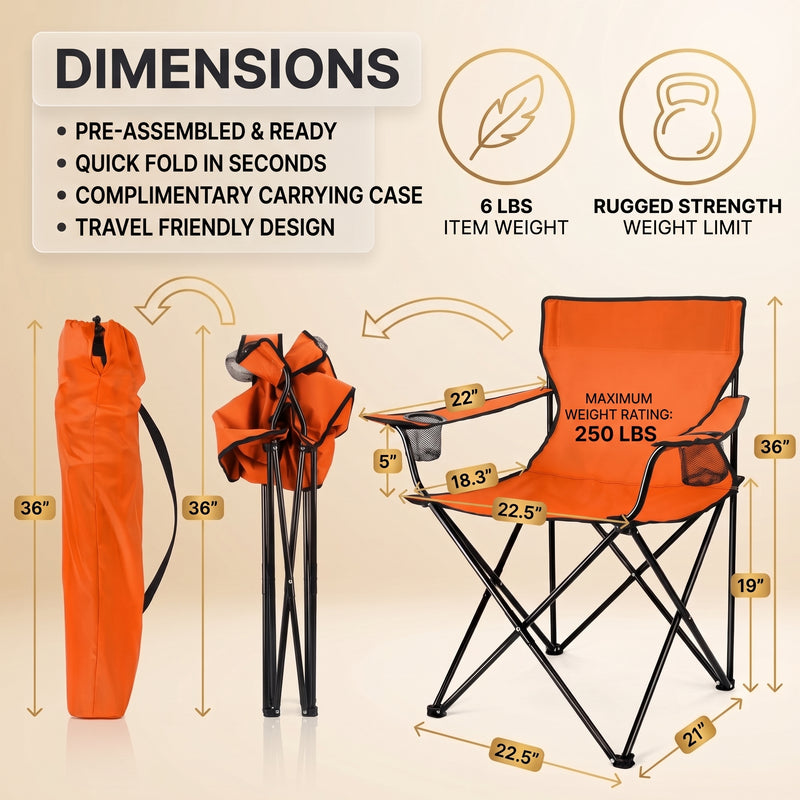 2 Pack Folding Camping Chairs with Cup Holders & Carry Bags - 4