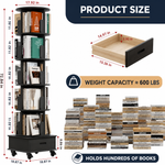 Rotating Bookshelf Tower – 360° Spinning Bookcase | 5 & 6-Tier, Solid Wood & MDF - 4