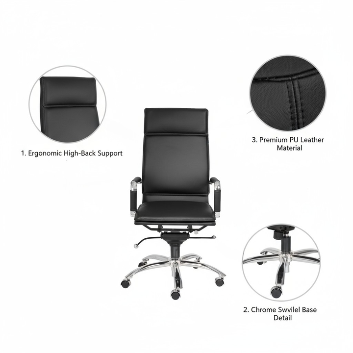 Black and Silver Adjustable Swivel Faux Leather Rolling Executive Office Chair