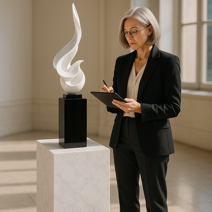 Exclusive White Flame Floor Sculpture with Black Stand - Premium 65" Museum-Quality Art Collection