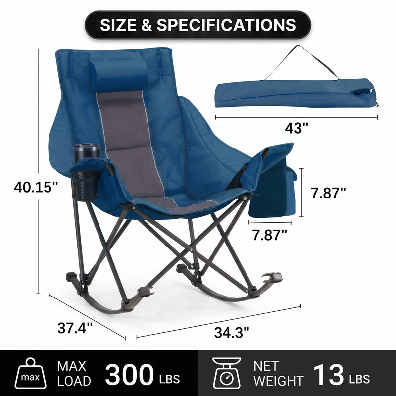 Oversized Folding Rocking Camping Chair with Padded Headrest - 4