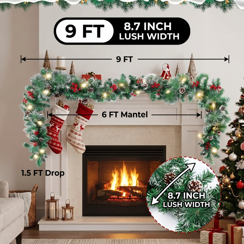 CHRISTMAS GARLAND WITH LIGHTS – PRE-LIT HOLIDAY GREENERY - 4