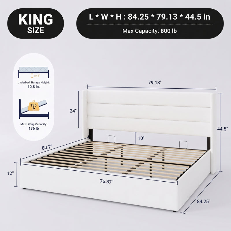 Lift-Up Storage Bed Frame with Upholstered Wingback Headboard - 4